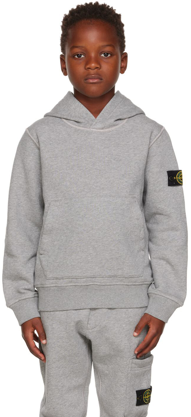 Детская серая толстовка с капюшоном, окрашенная в готовом виде Stone Island Junior