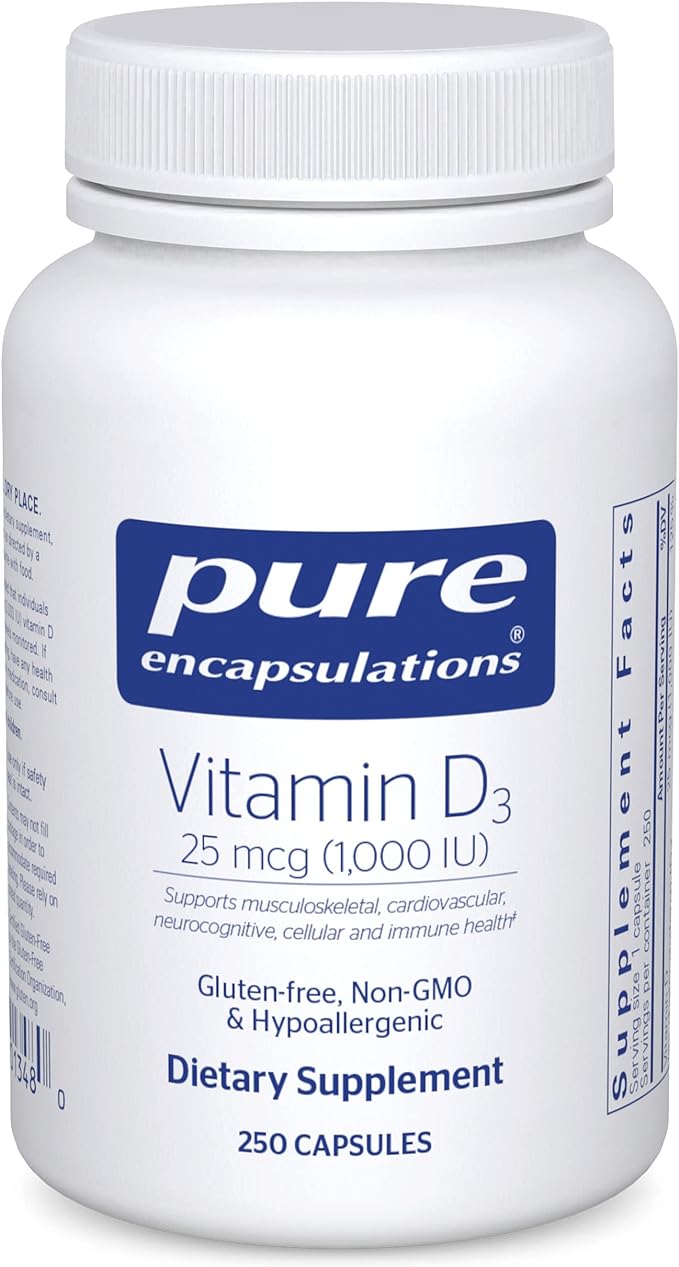 Pure Encapsulations Витамин D3 25 мкг (1000 МЕ) — 250 капсул pure encapsulations витамин d3 250 мкг 10 000 ме 120 капсул