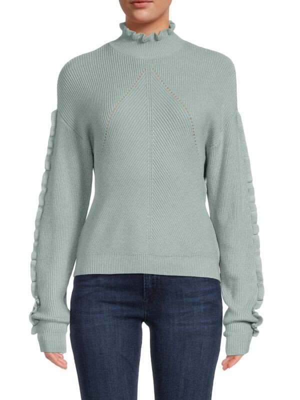 

Свитер с рюшами и отделкой mockneck T Tahari Blue
