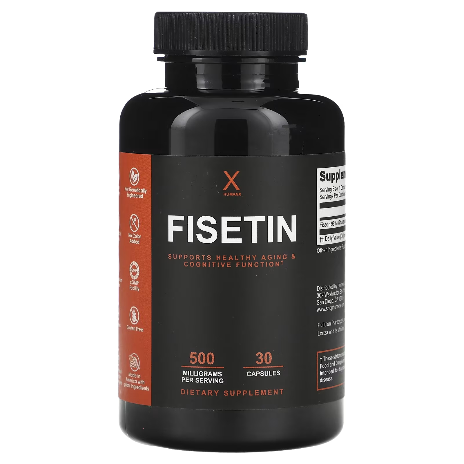 Фисетин Humanx 500 мг, 30 капсул 60 капсул магния глицина стимулирует мышечный нерв натуральные капсулы бесплатно пищевая добавка здоровое питание