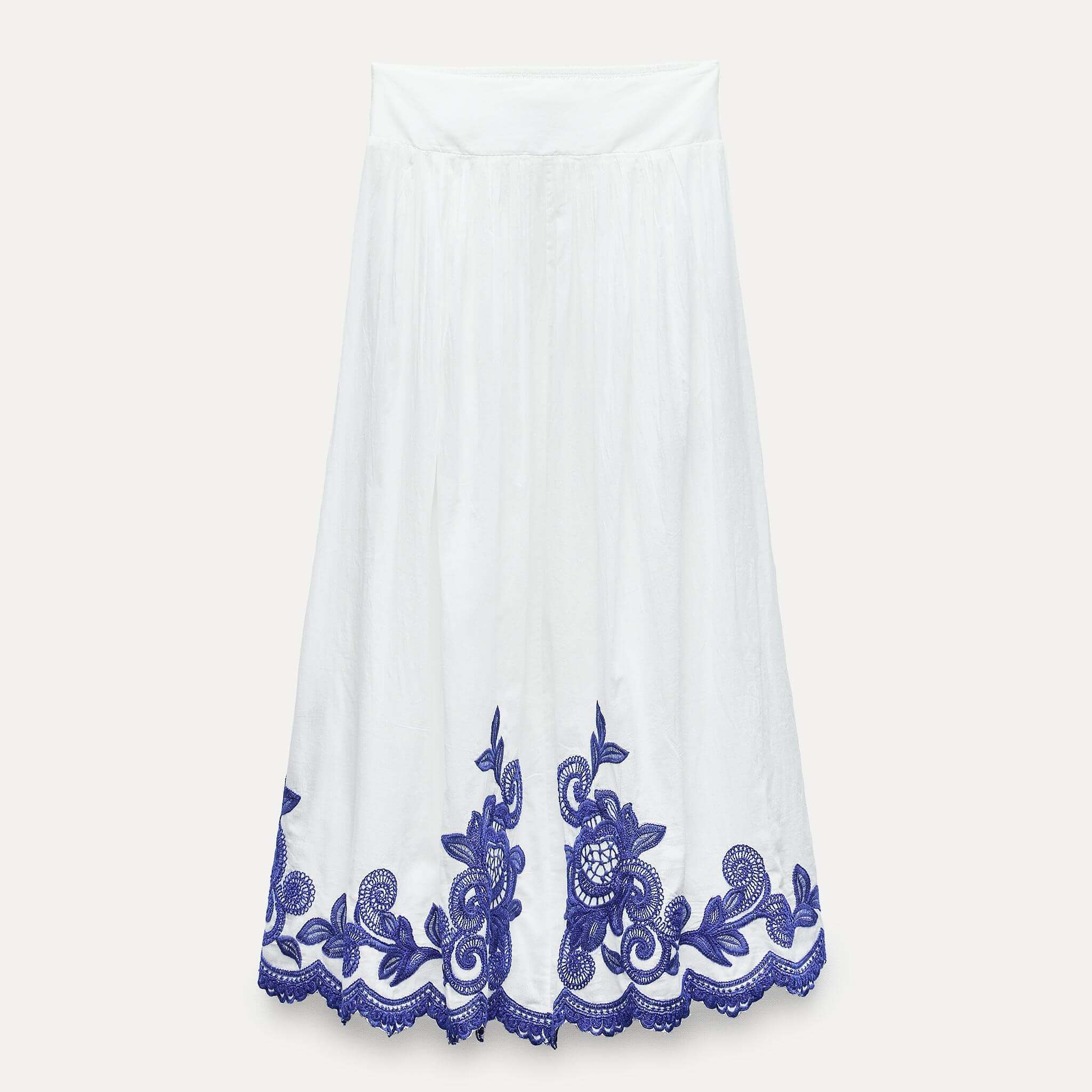 Юбка Zara ZW Collection With Contrast Embroidery, белый футболка zara contrast embroidery розовый