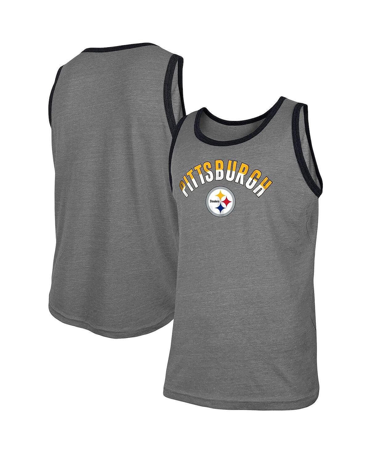 

Мужская серая майка pittsburgh steelers ringer tri-blend с меланжевым покрытием New Era, мульти