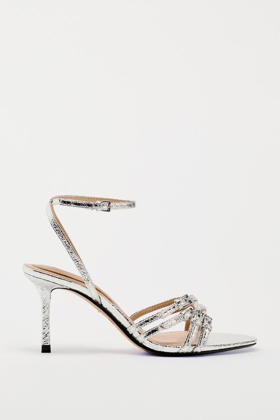 Босоножки Zara High Heel Strappy, серебрянный босоножки zara strappy high heel leather фиолетовый