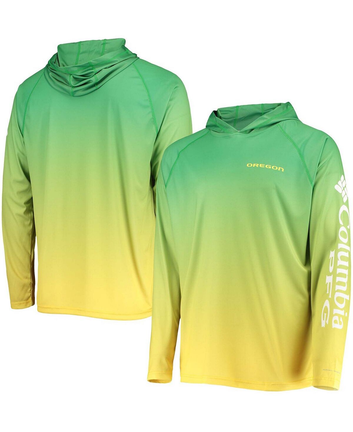 

Мужская зеленая футболка oregon ducks terminal tackle omni-shade upf 50 с длинным рукавом и капюшоном с длинным рукавом Columbia, зеленый