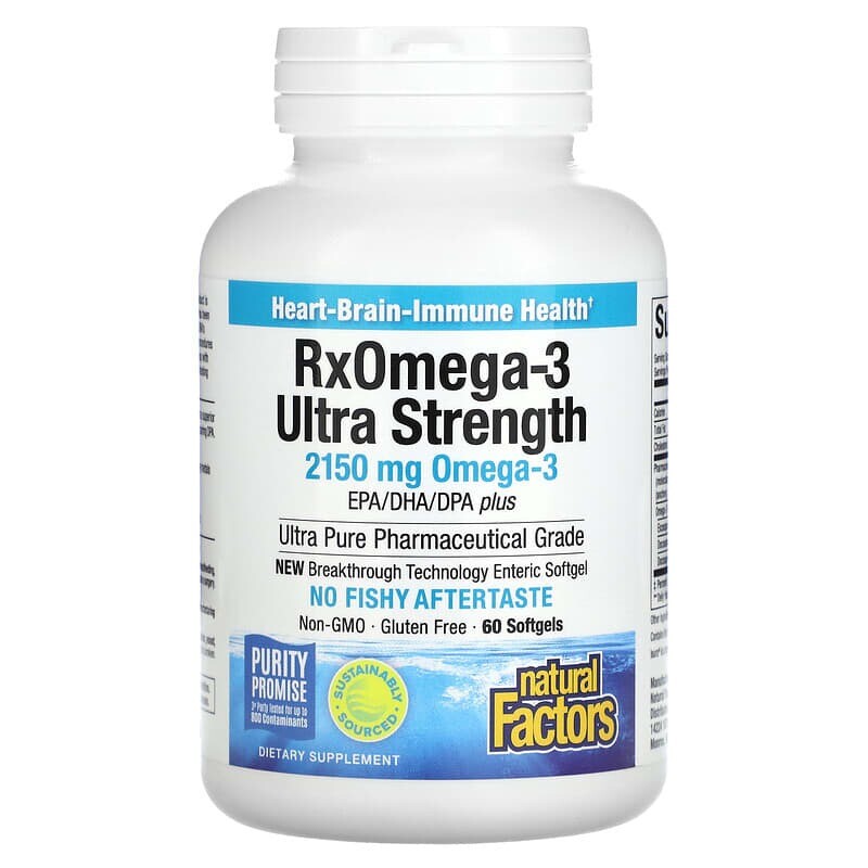 

RxOmega-3 900 мг ЭПК/ДГК Natural Factors 1075 мг Ultra Strength , 60 мягких таблеток