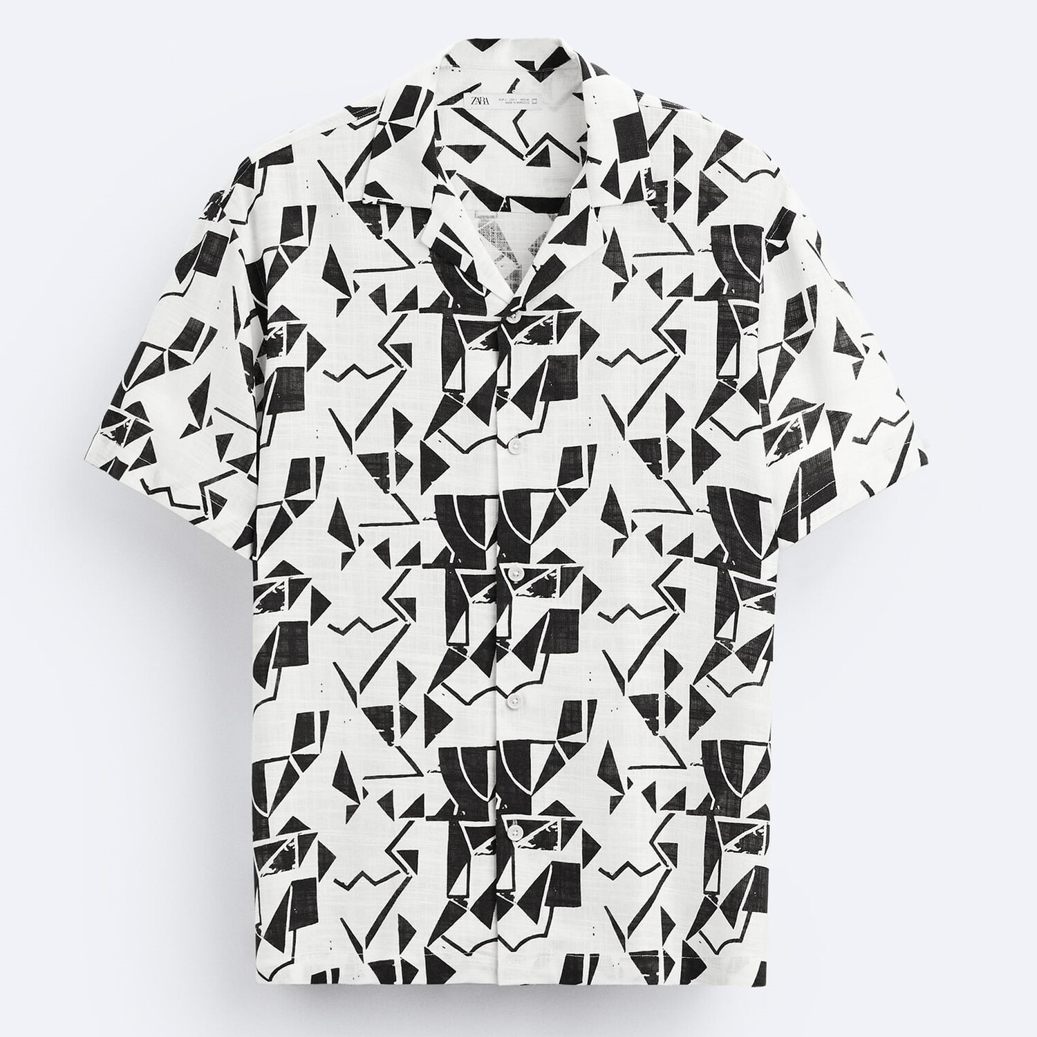 

Рубашка Zara Viscose - Linen, белый/черный