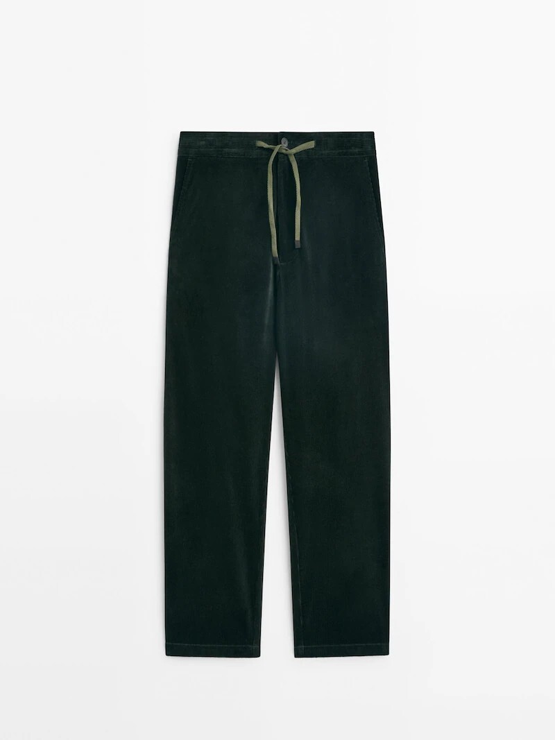 

Вельветовые брюки-чиносы с кулиской Massimo Dutti, хаки