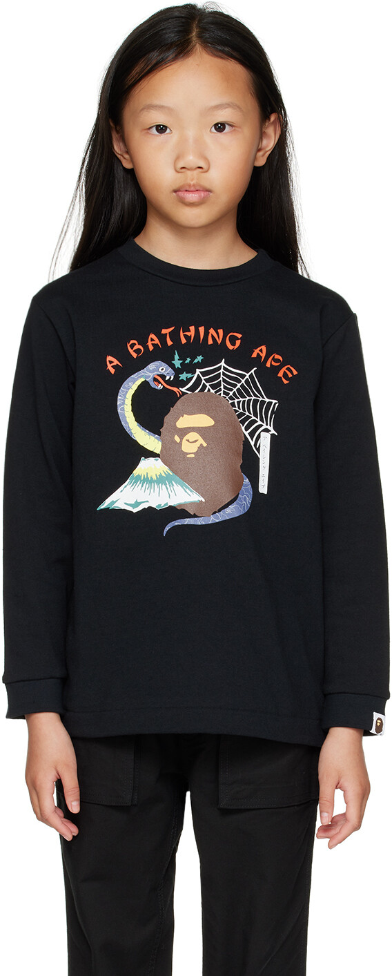 

BAPE Kids Черная футболка с длинными рукавами и сувениром из Японии