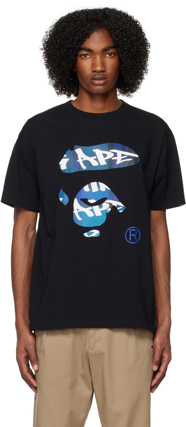 

Черная футболка с изображением обезьяны в клетку граффити BAPE