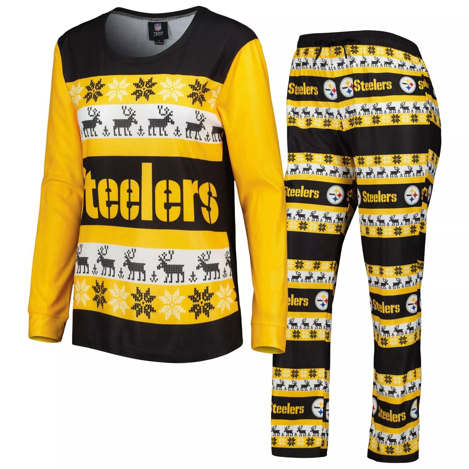 

Женский черный пижамный комплект FOCO Pittsburgh Steelers Holiday Ugly Pajama Set