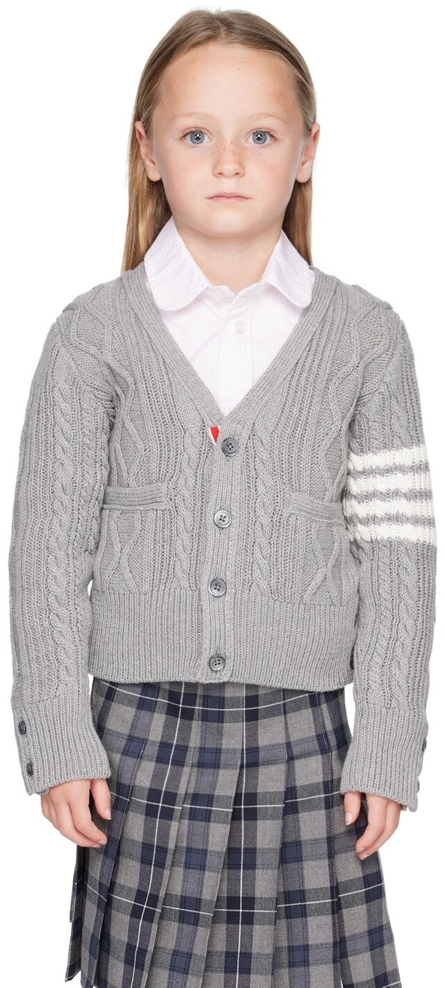 

Детский серый кардиган с 4 полосами Thom Browne