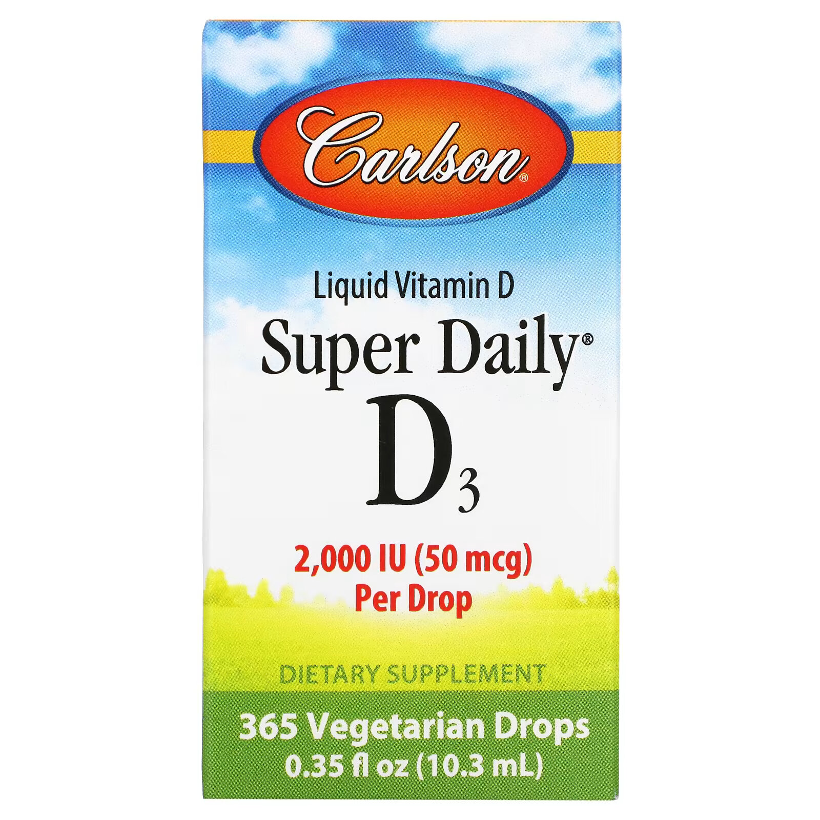 carlson labs super daily d3 100 мкг 4000 ме 10 3 мл 0 35 жидк унции Carlson, Super Daily D3, витамин D3, 50 мкг (2000 МЕ), 10,3 мл