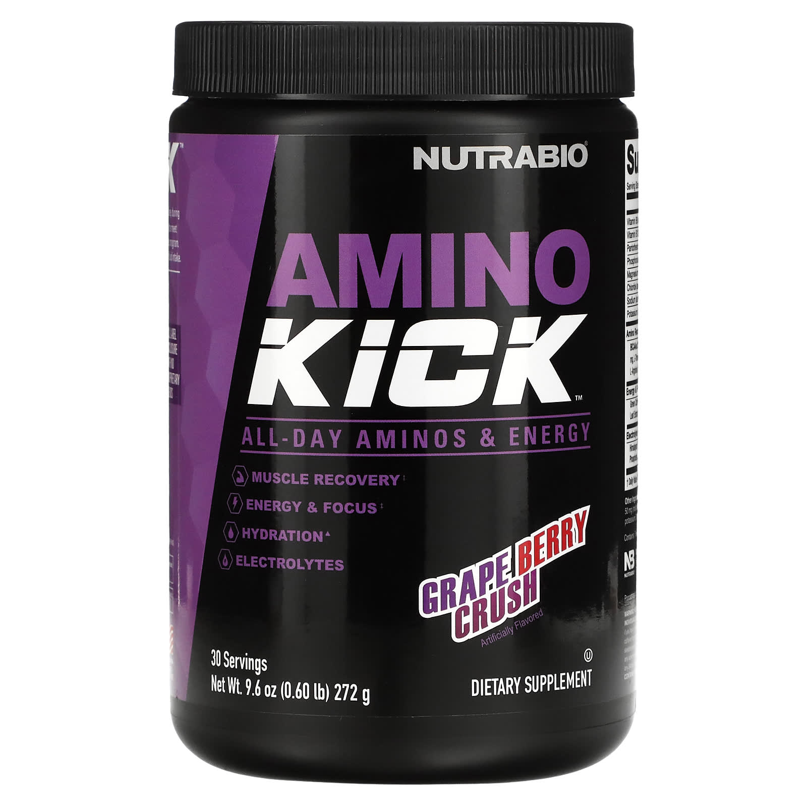 Пищевая Добавка Nutrabio Labs Amino Kick, виноград / ягоды, 272 г спортивная добавка nutrabio labs amino kick голубая малина 20 стиков по 9г