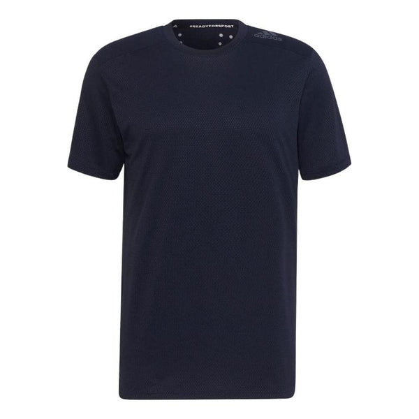 Футболка Adidas Casual Logo Solid Color Round Neck Short Sleeve Navy Blue, Синий