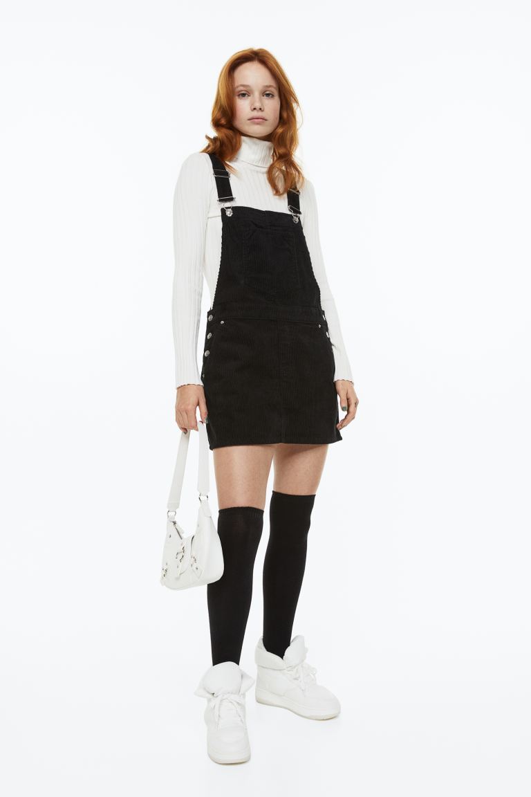 Вельветовая юбка с подтяжками H&M, черный