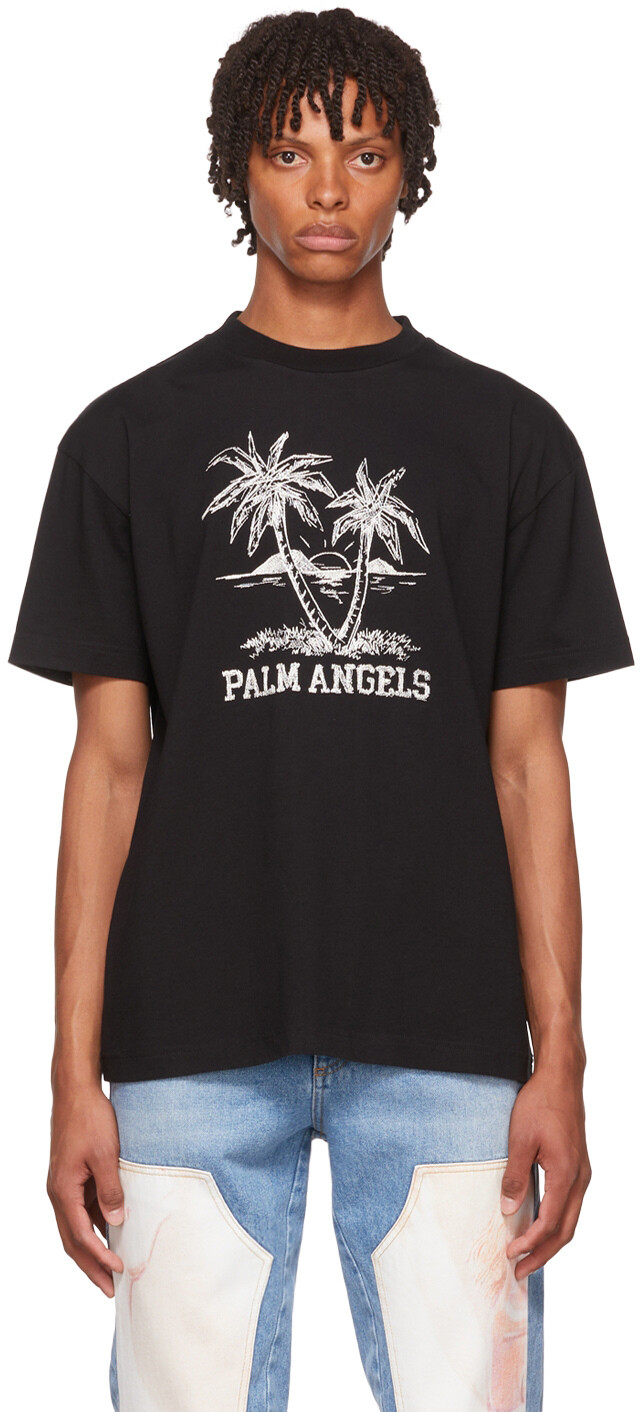 

Черная хлопковая футболка Palm Angels