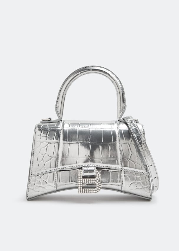 

Сумка BALENCIAGA Hourglass XS top handle bag, серебряный, Серый