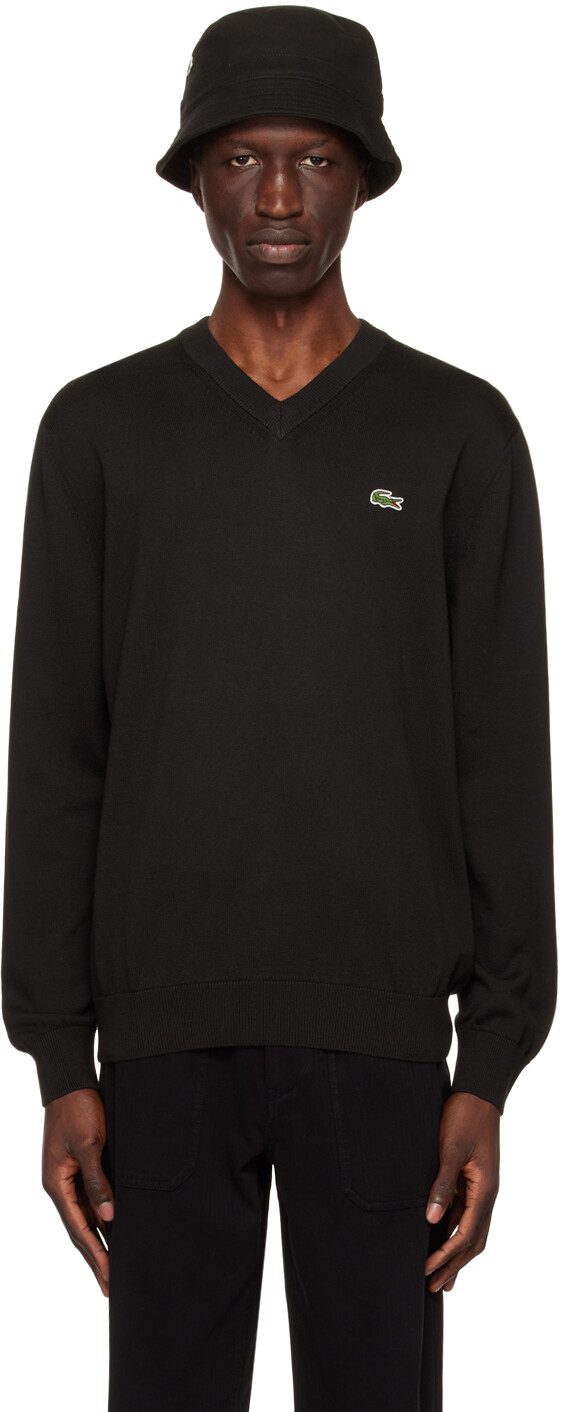 

Черный свитер с v-образным вырезом Lacoste