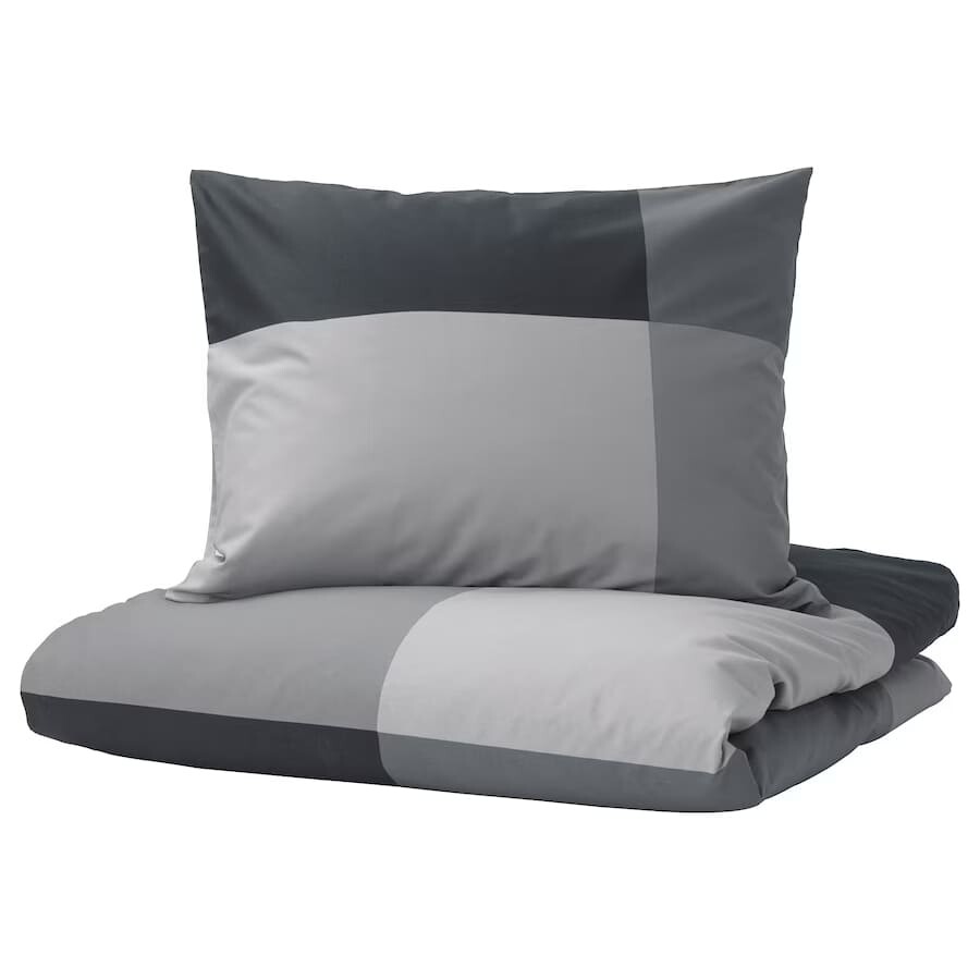 

Комплект постельного белья Ikea Brunkrissla, 3 предмета, 240x220/50x60 см, серый/черный