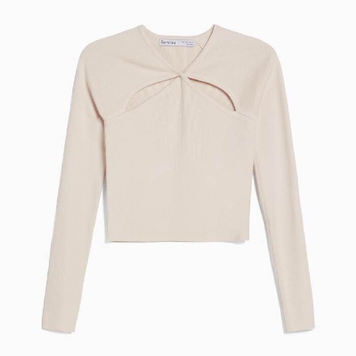 

Лонгслив Bershka Cut Out Double Breasted, кремовый