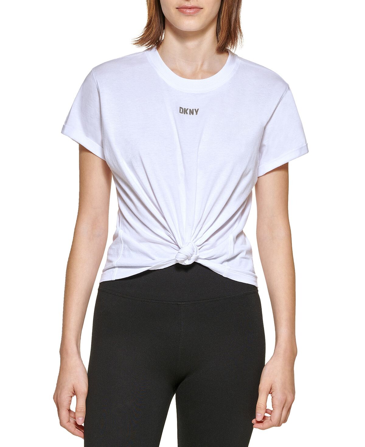 

Женская хлопковая футболка с металлическим логотипом DKNY, белый