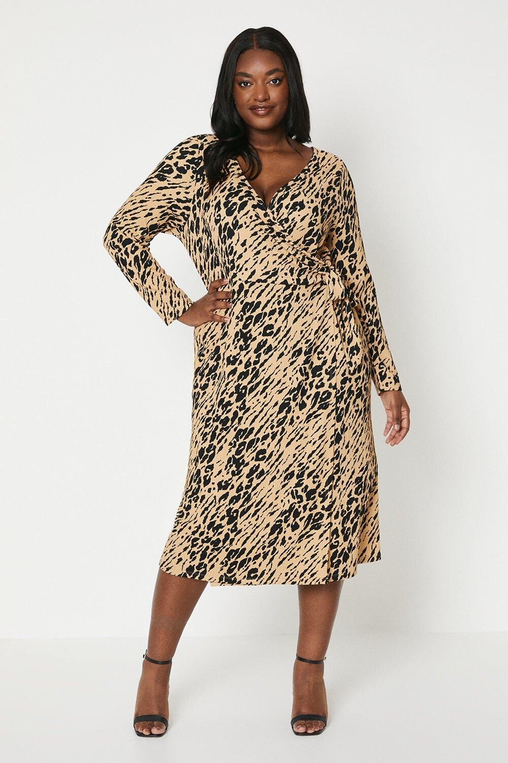 

Платье миди с длинными рукавами и запахом Curve Animal Dorothy Perkins, мультиколор
