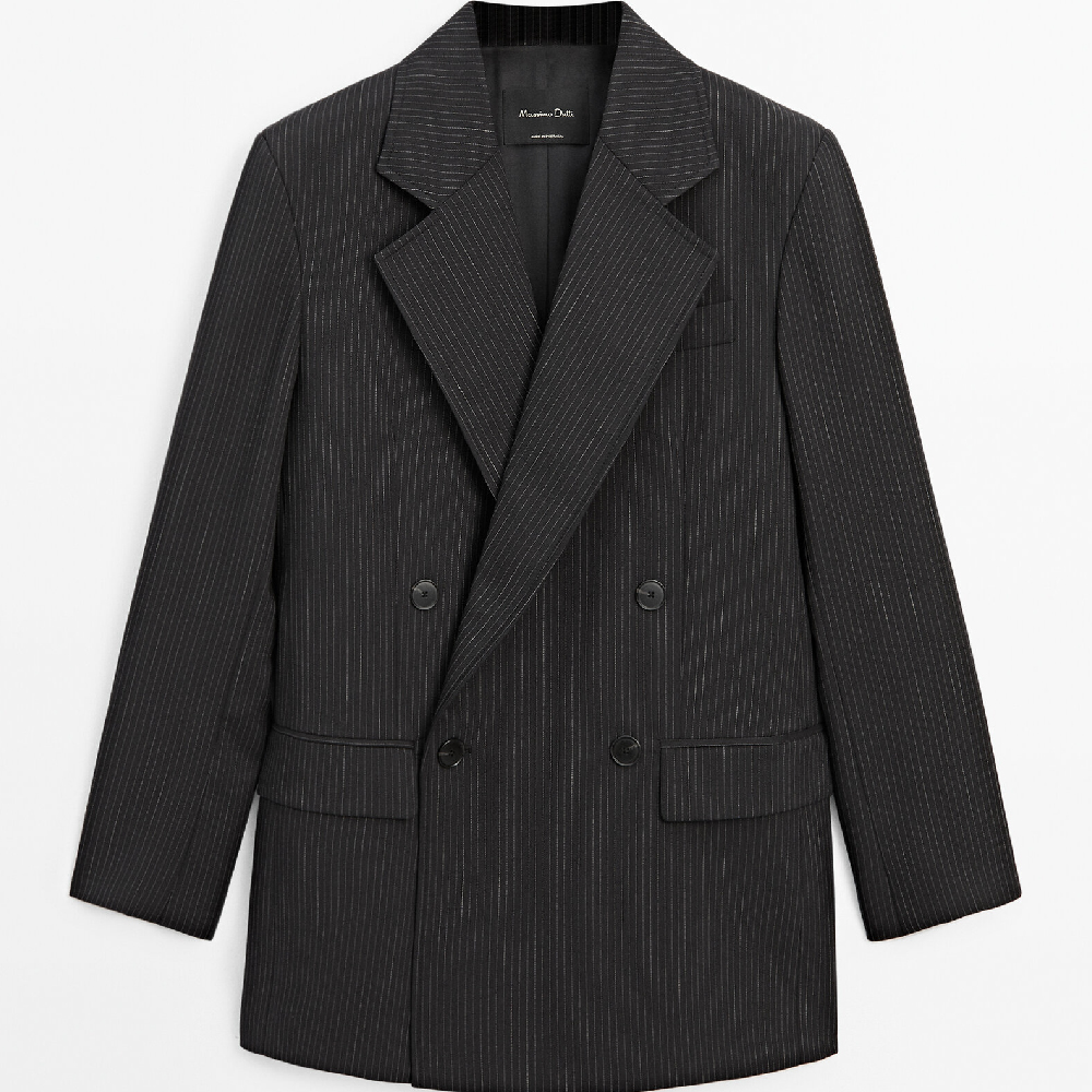 Пиджак Massimo Dutti Double Breasted Striped Suit, черный костюмный пиджак massimo dutti party bi stretch wool suit черный