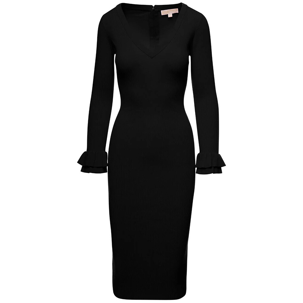 

Платье Michael Kors Fitted Midi Rib Knit In Recycled Viscose Blend, черный