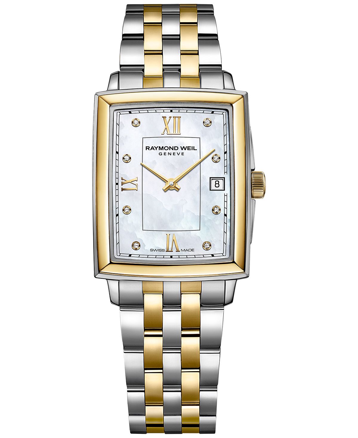 женские швейцарские автоматические часы le locle lady diamond accent двухцветный браслет из нержавеющей стали 29 мм tissot Женские швейцарские часы Toccata Diamond Accent, двухцветный браслет из нержавеющей стали, 25x34 мм Raymond Weil, белый