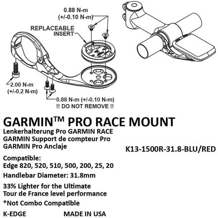 крепление и переходник knog pwr mount for k edge garmin gopro 2022 Крепление на гоночный руль для Garmin K-Edge, красный