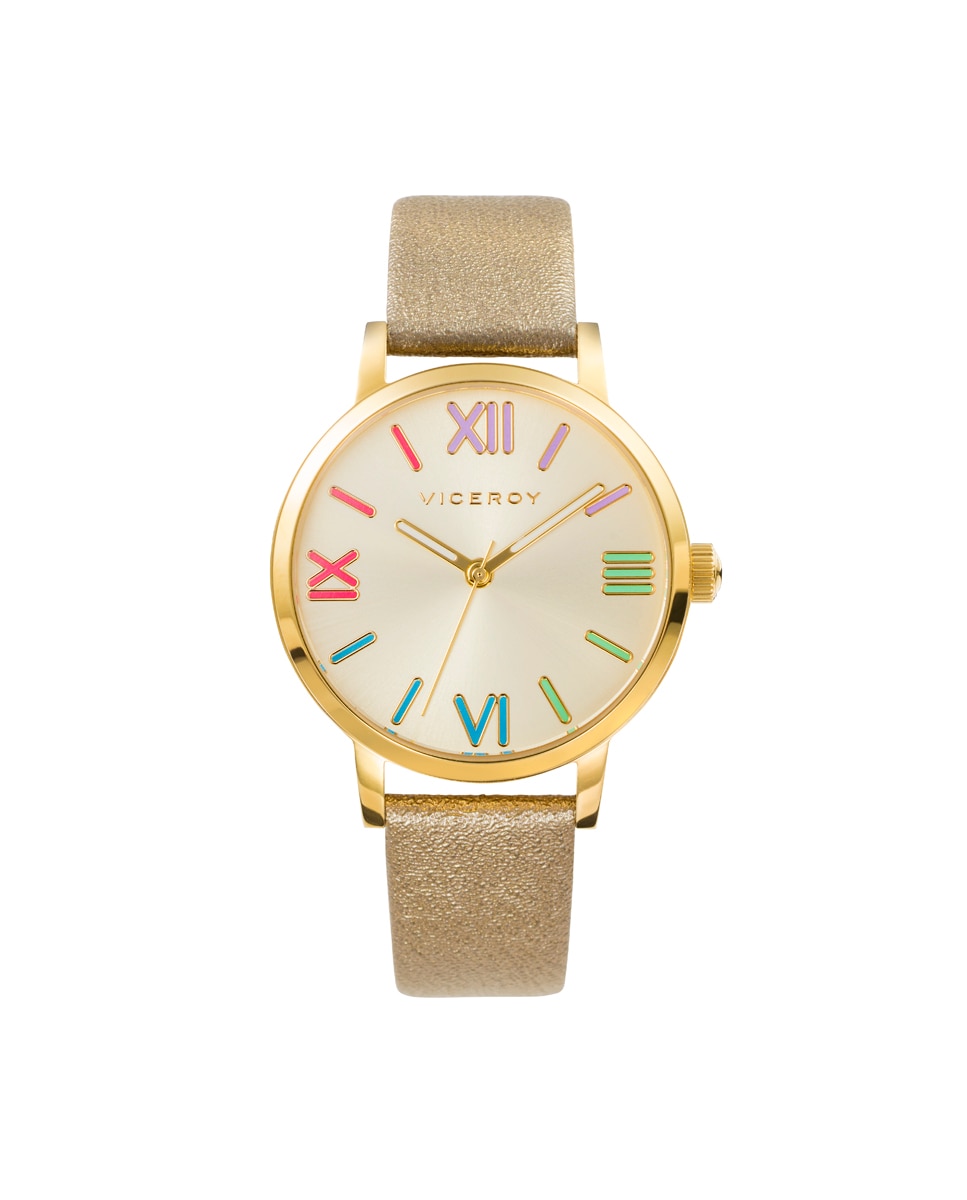 Женские часы Kiss 3 стальные стрелки с золотым IP и коричневым кожаным ремешком Viceroy, коричневый женские часы с лакированным кожаным ремешком kendall