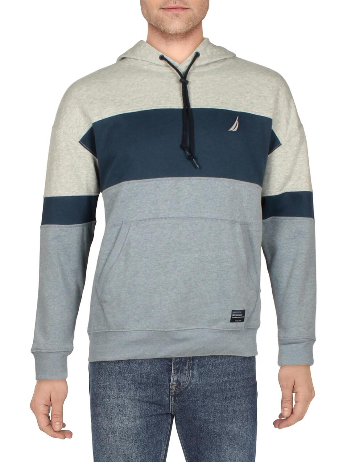 

Мужская толстовка с капюшоном с цветными блоками Nautica, цвет Grey Heather/Navy