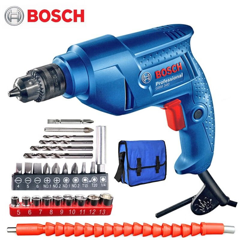 Дрель электрическая Bosch GBM340 + насадки и сумка