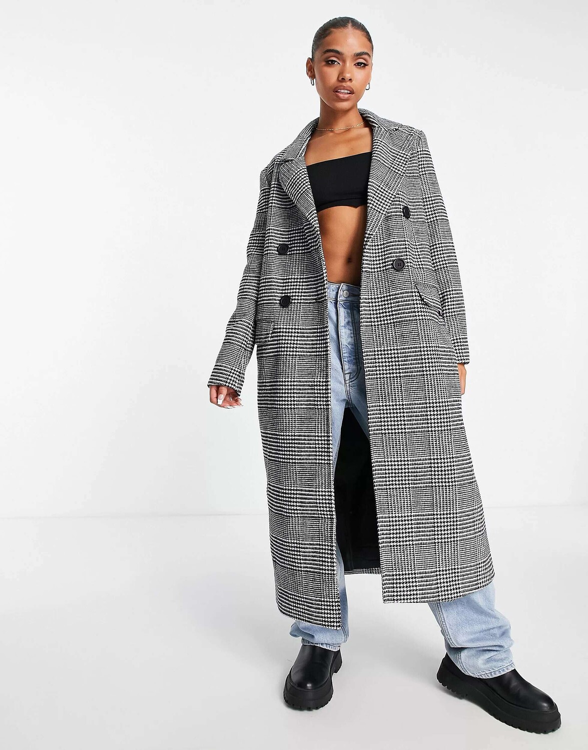 

Черное двубортное деловое пальто Missguided, Черный