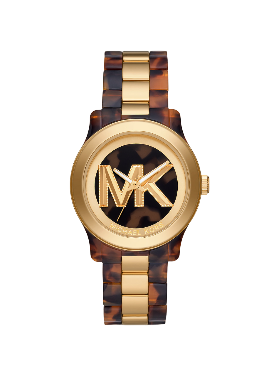 цена Часы Michael Kors Runway Gold-Tone and Tortoiseshell Acetate Watch, коричневый