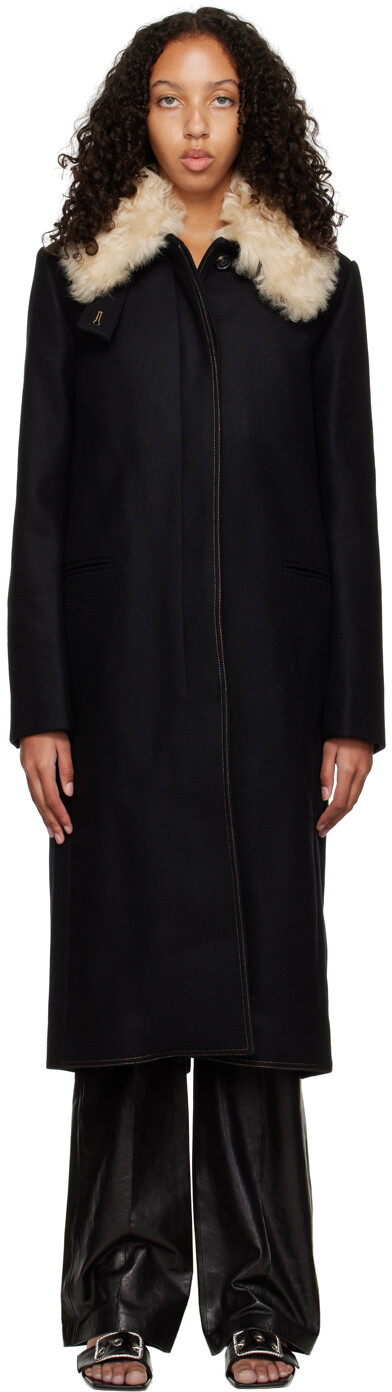 

Черное пальто с воротником-стойкой Helmut Lang, Черный