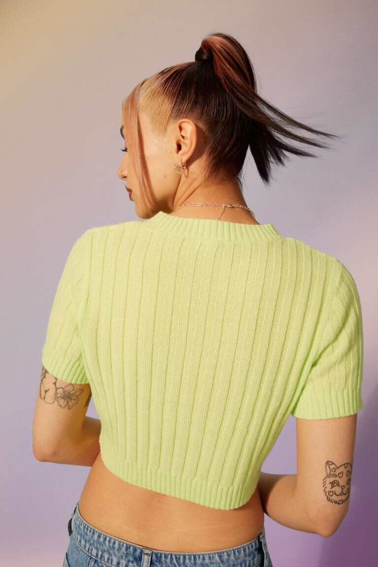 

Короткий вязаный топ H&M, светло-зеленый