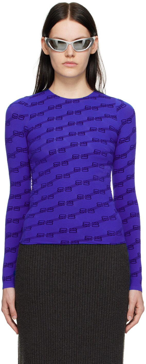 

Синяя футболка с длинным рукавом BB Balenciaga