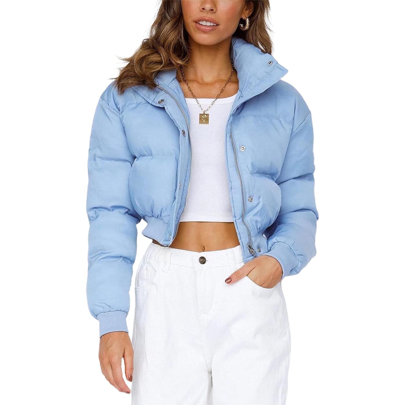 

Куртка Lentta Cropped Winter Long Sleeves Zip Up Short Padded, голубой, Синий