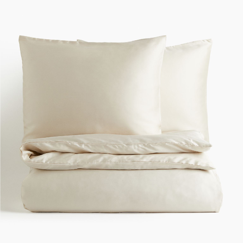 Комплект двуспального постельного белья H&M Home Lyocell, светло-бежевый цена и фото