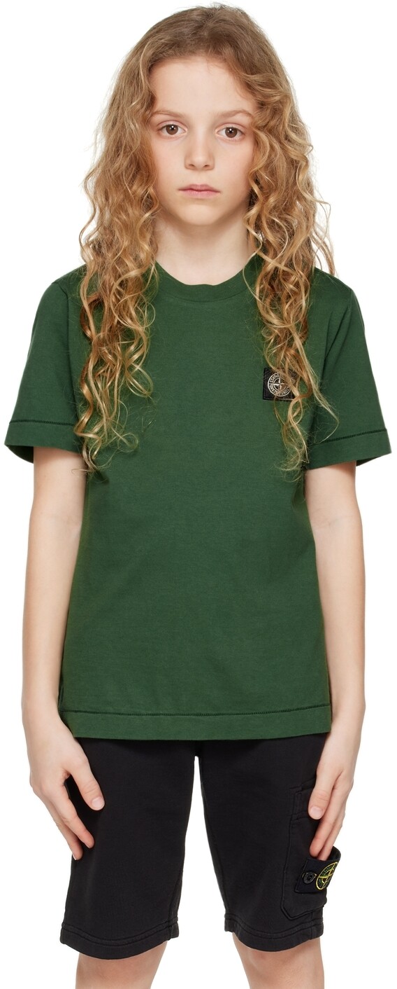 

Детская зеленая футболка с нашивками Stone Island Junior