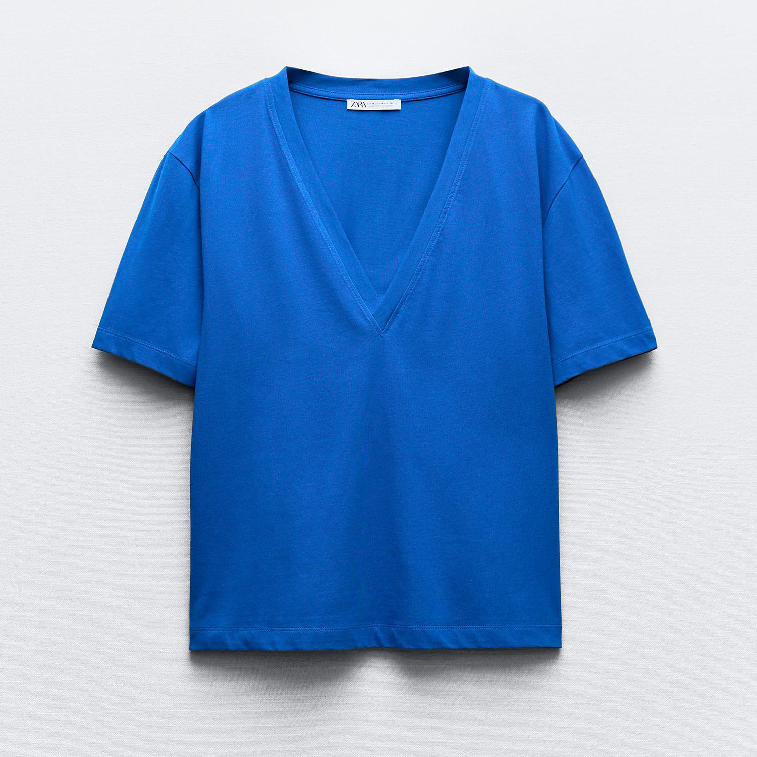 Футболка Zara Basic Cotton, синий цена и фото