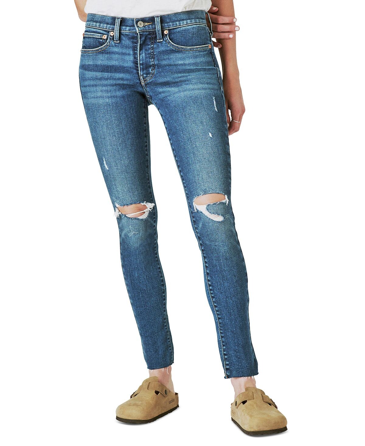 

Брюки-скинни со средней посадкой и потертым краем Lucky Brand, мульти