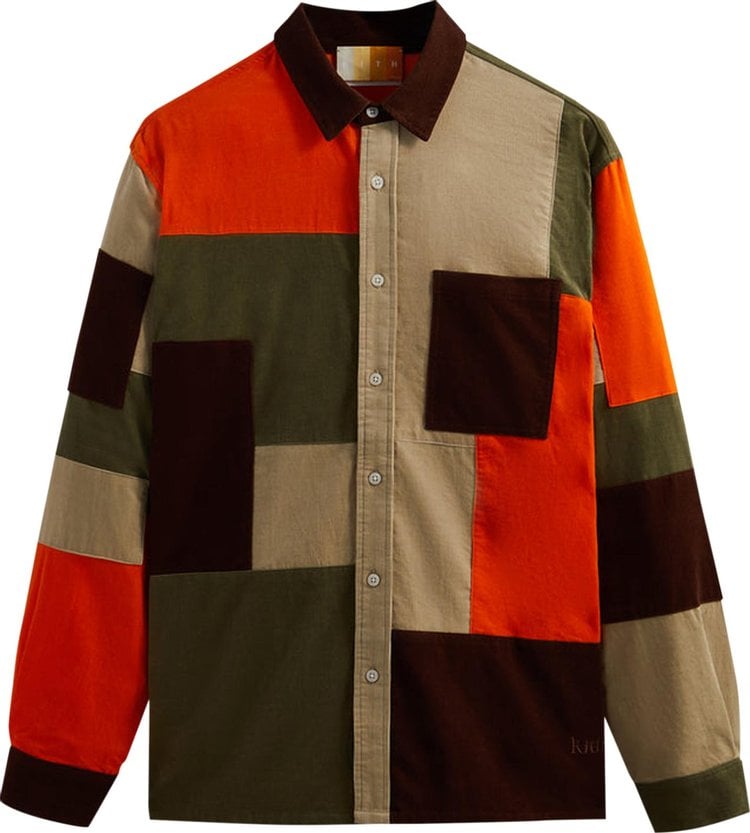 Рубашка Kith Patchwork Cord Ludlow Shirt 'Pimento', оранжевый - фото