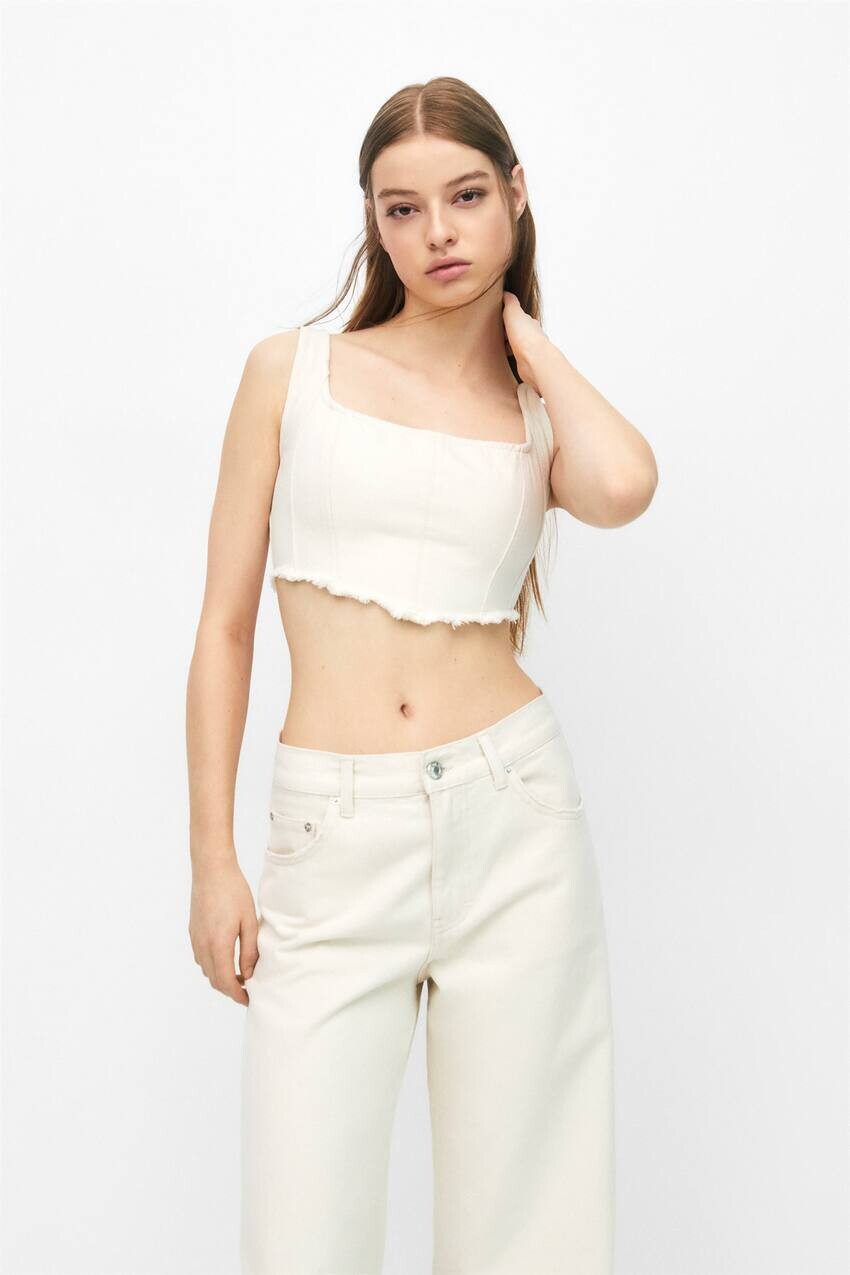 

Джинсовый топ-корсет Pull&Bear, экрю