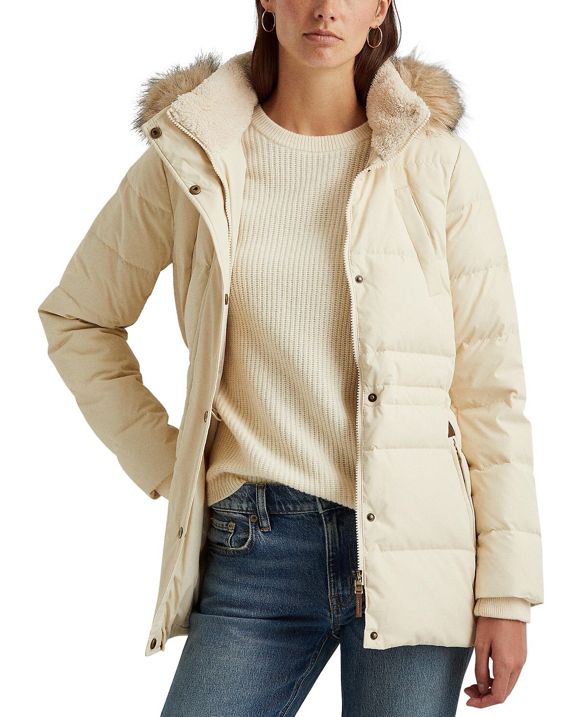 

Женский пуховик с отделкой из искусственного меха Lauren Ralph Lauren