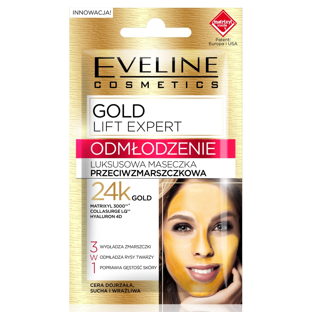 Eveline Cosmetics Gold Lift Expert роскошная маска против морщин 3в1 7мл маска для лица banobagi маска для лица с коллагеном и 24 каратным золотом для эластичности кожи