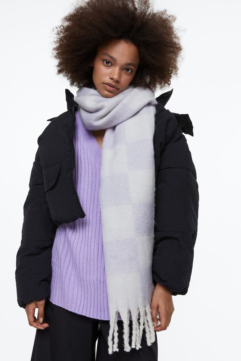 

Шарф с бахромой H&M, светло-фиолетовый/клетка