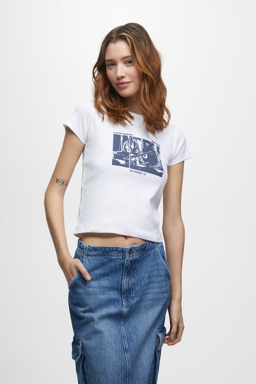 

Футболка с короткими рукавами в стиле рок Pull&Bear, белый