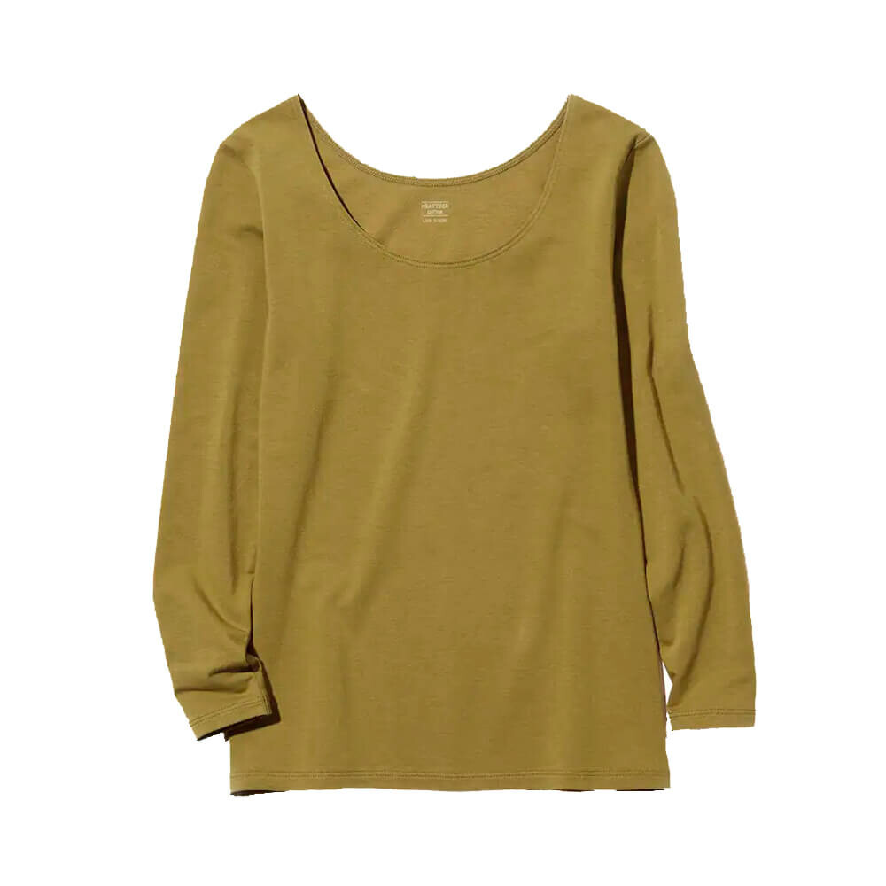 

Лонгслив Uniqlo Heattech Cotton Scoop Neck, хаки